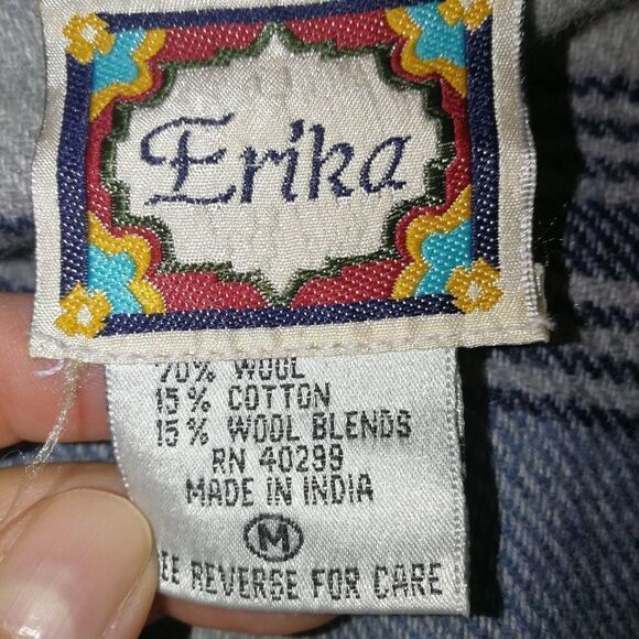 VINTAGE Blue & Grey Stripes Boiled Wool Western Sleeveless Vest Size Medium - Picture 8 of 11